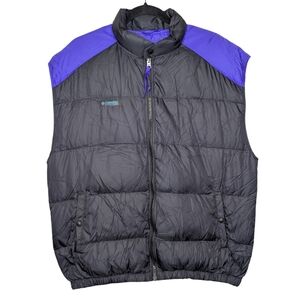 Vintage 90s Columbia Sportswear Down Puffer Vest Black Purple Men’s L Zip Front